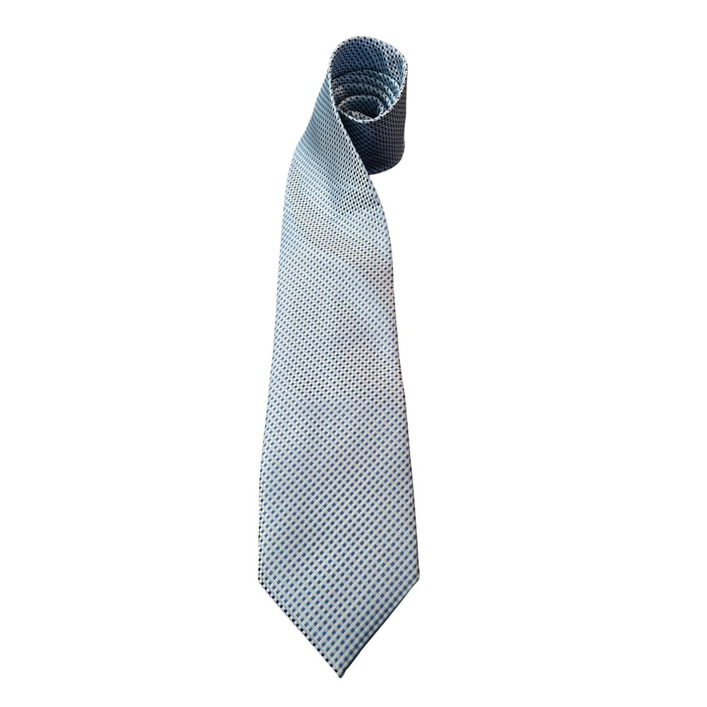 Alexander Julian Colours Mens Blue Micro Check Geometric Polyester Tie Hand Made